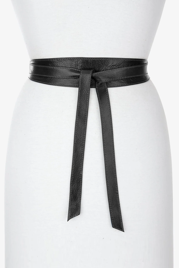 soft black leather tie belts